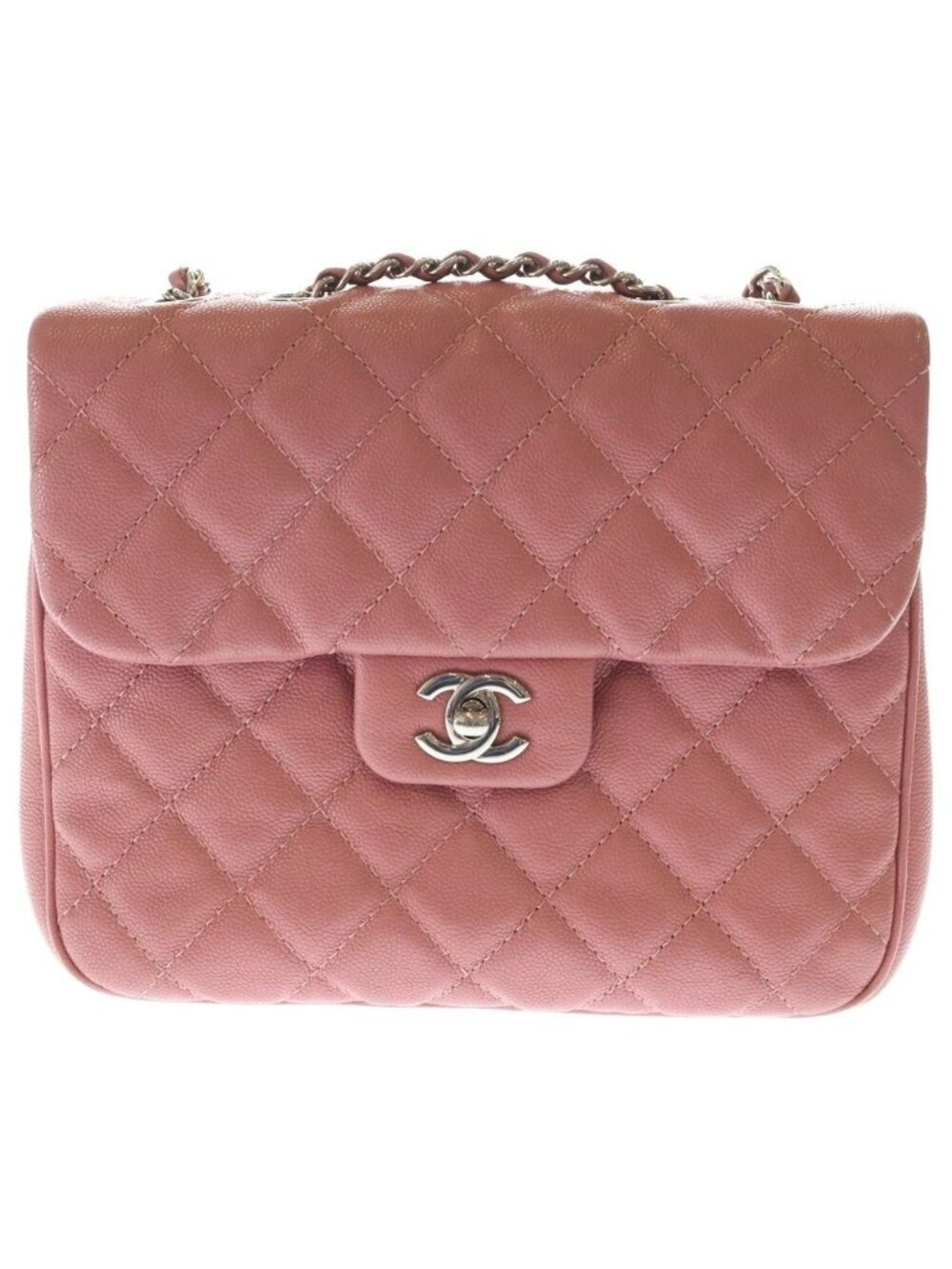Chanel Quilted 22 Mini Caviar Leather Silver Chain Shoulder Pink